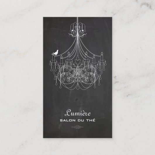 PixDezines Zwart+Wit Kroonluchter/krijtbord Visitekaartje (Voorkant)