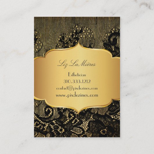 PixDezines  ZWARTE LACE/FAUX PARCHMENT Visitekaartje (Achterkant)