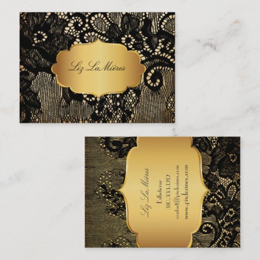 PixDezines  ZWARTE LACE/FAUX PARCHMENT Visitekaartje (Voorkant / Achterkant)