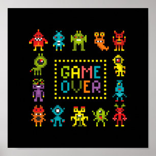 Pixel 8-bits monsters poster