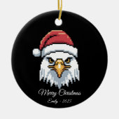 Pixel Art Bald Eagle Santa Hat Keramisch Ornament (Voorkant)