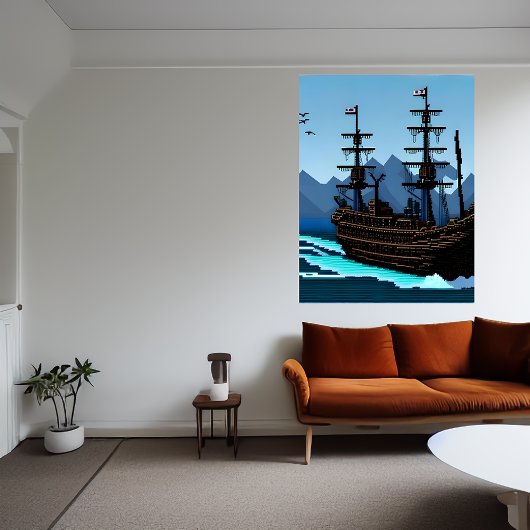 Pixel art, bateau sur l'océan | AI Art Poster