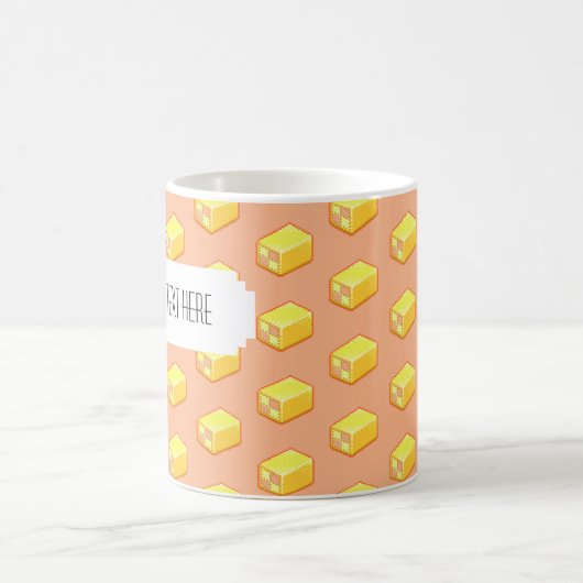 Pixel Art Battenberg Cake Pattern met label Koffiemok (Center)
