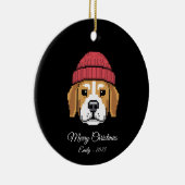 Pixel Art Beagle Dog Winter Hat Keramisch Ornament (Rechts)