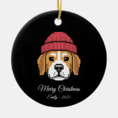 Pixel Art Beagle Dog Winter Hat Keramisch Ornament (Voorkant)