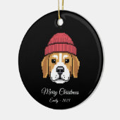 Pixel Art Beagle Dog Winter Hat Keramisch Ornament (Links)
