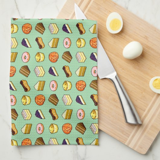 Pixel Art Cakes en Pastries Pattern Theedoek (Quarter Fold)