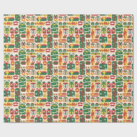 Pixel Art Christmas Gift Pattern Cadeaupapier (Vlak)