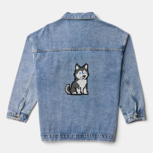 Pixel Art Curious Husky T-shirt – Schattig Retro D Denim Jacket