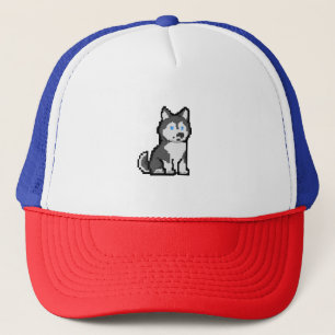 Pixel Art Curious Husky T-shirt – Schattig Retro D Trucker Pet