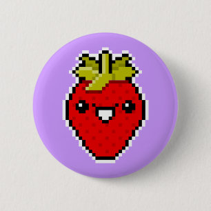 Pixel Art Cute Strawberry Button