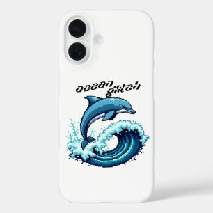 Pixel Art Dolfijn Springen Over Wave Design iPhone 16 Hoesje