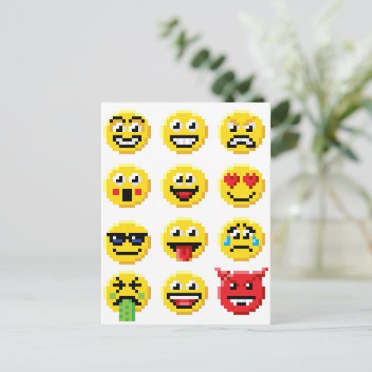 Pixel Art Emoji Emoticon Set Briefkaart (Staand voorkant)