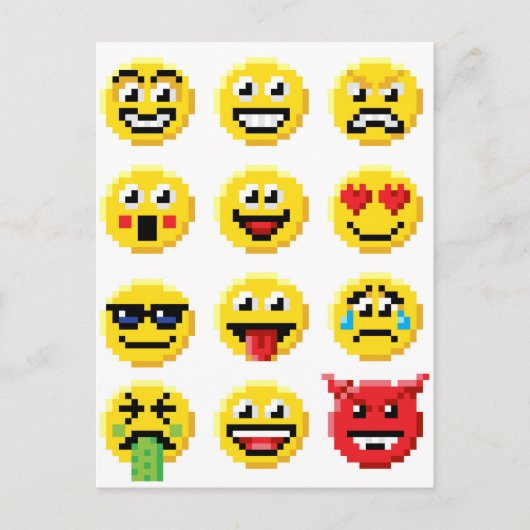 Pixel Art Emoji Emoticon Set Briefkaart (Voorkant)