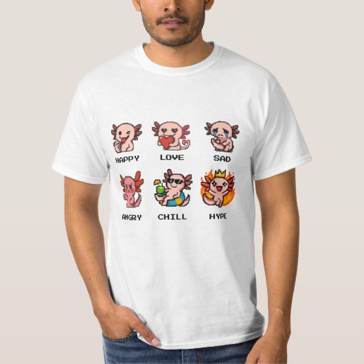 Pixel Art Emotions Axolotl T-shirt Collection (Devant)