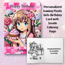Pixel Art Girl's Roze Verjaardagsfeestje | kleuren