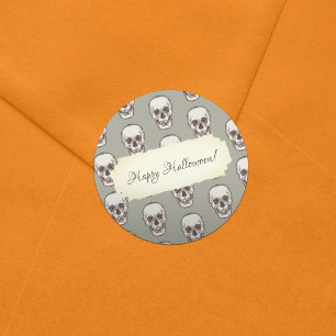 Pixel Art Gothic Spooky Skull Patroon Ronde Sticker