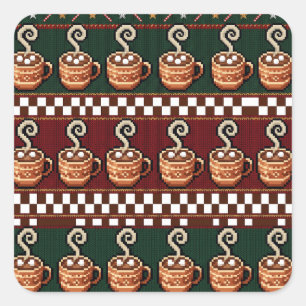 Pixel Art Heet Chocolade Kerstpatroon Vierkante Sticker