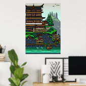 Pixel art, Japanse stad | AI Art Poster (Thuiskantoor)