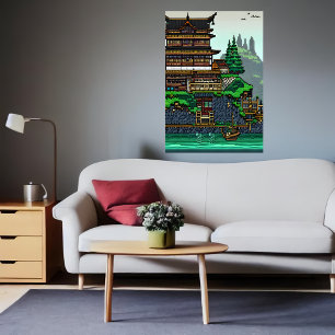 Pixel art, Japanse stad   AI Art Poster