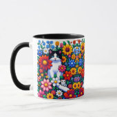 Pixel Art Kat, Kitten en Bloemen Mok (Links)