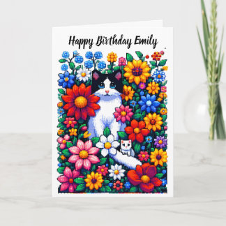 Pixel Art Katten en bloemen Gepersonaliseerde verj Kaart