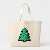 Pixel art kerstboom groen met versieringen grote tote bag (Voorkant)