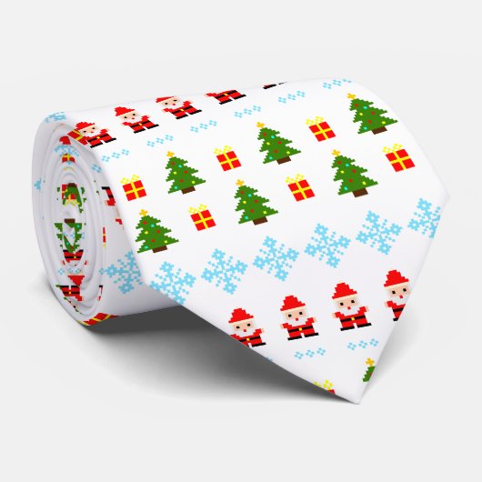 Pixel Art Kerstmis Stropdas (Opgerold)