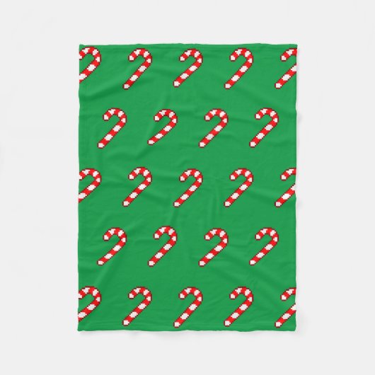 Pixel Art KERSTSTOK Patroon - Rood Omlijning Fleece Deken (Voorkant)