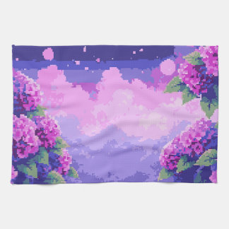 Pixel Art Keuken Handdoek met Hydrangea