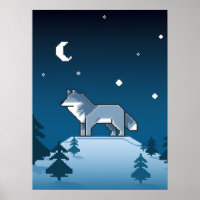 Pixel Art Lone Wolf onder de maan