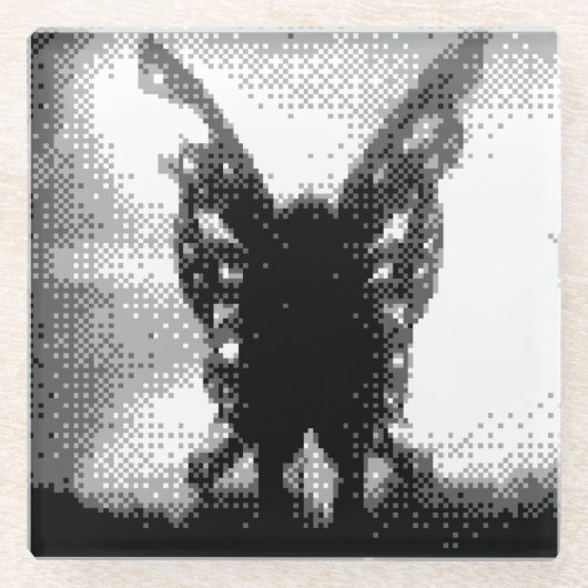 Pixel Art Mothman Glazen Onderzetter (Voorkant)