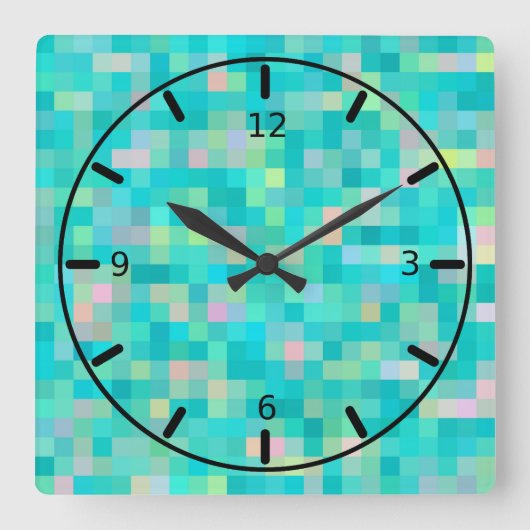 Pixel Art Multicolor Pattern Vierkante Klok (Voorkant)