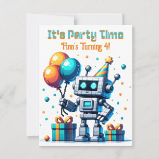 Pixel Art Robot Boy's Verjaardagsfeest Kaart