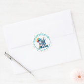 Pixel Art Robot in Oranje en Blauwgroen Verjaardag Ronde Sticker (Envelop)