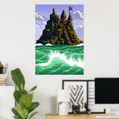 Pixel art, Rock, Castle, zee | AI Art. Poster (Thuiskantoor)