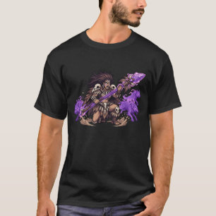 Pixel Art Sjamaan Krijger met Geest Wolven Fantasi T-shirt