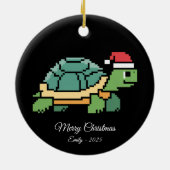Pixel Art Turtle Tortoise Santa Hat Keramisch Ornament (Achterkant)