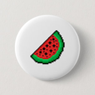 Pixel art watermeloenportie ronde button 5,7 cm