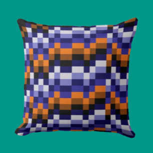 Pixel Art Worpillow – Blauw, Oranje & Aarde Kussen