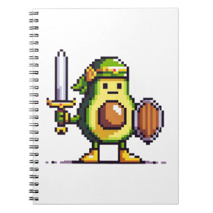 Pixel Avocado Warrior - 8-bits retro-gamekarakter Notitieboek