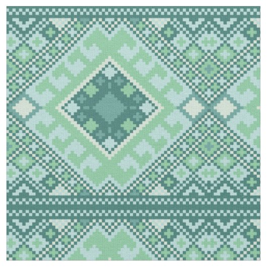 Pixel Aztec - Blauwgroen patroon Stof (Close Up)