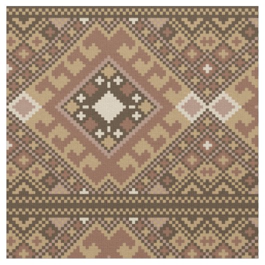Pixel Aztec Brown Pattern Stof (Close Up)