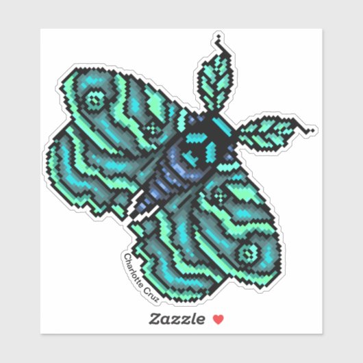 Pixel Blauwe mot met schedelontwerp Sticker (Vel)