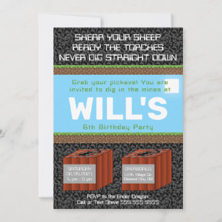 Pixel Block Gaming Birthday Invitation Kaart