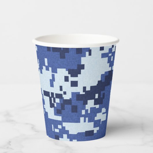 Pixel Blue Camouflage Papieren Bekers (Voorkant)