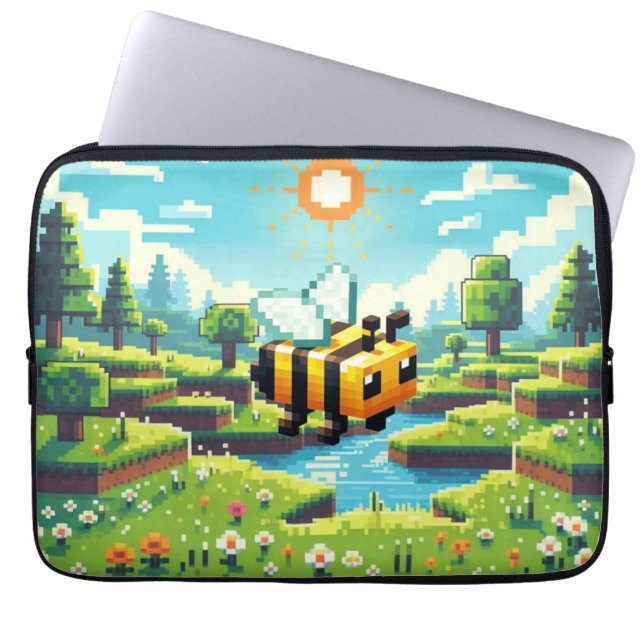 Pixel Buzz: De Zonnige Weide Avontuur Laptop Sleeve (Voorkant)