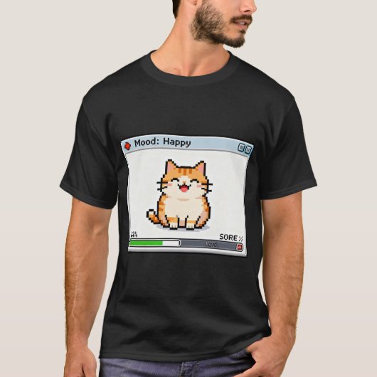 Pixel Cat Feeling Good – Happy Retro Game Status T-shirt (Voorkant)