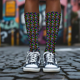 Pixel Checkered Pattern Abstract Geeky Colorful Sokken