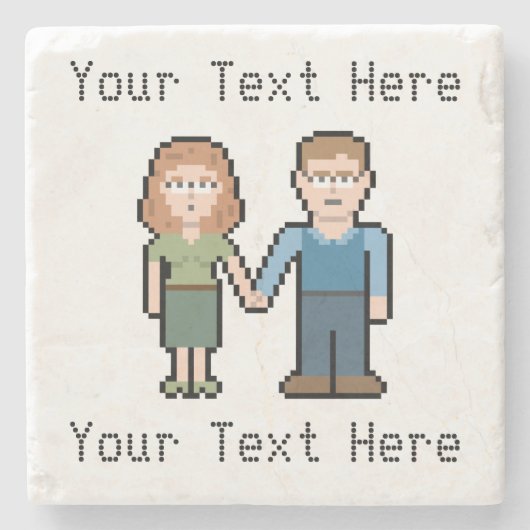 Pixel Custom Nerd Couple Stenen Onderzetter (Voorkant)